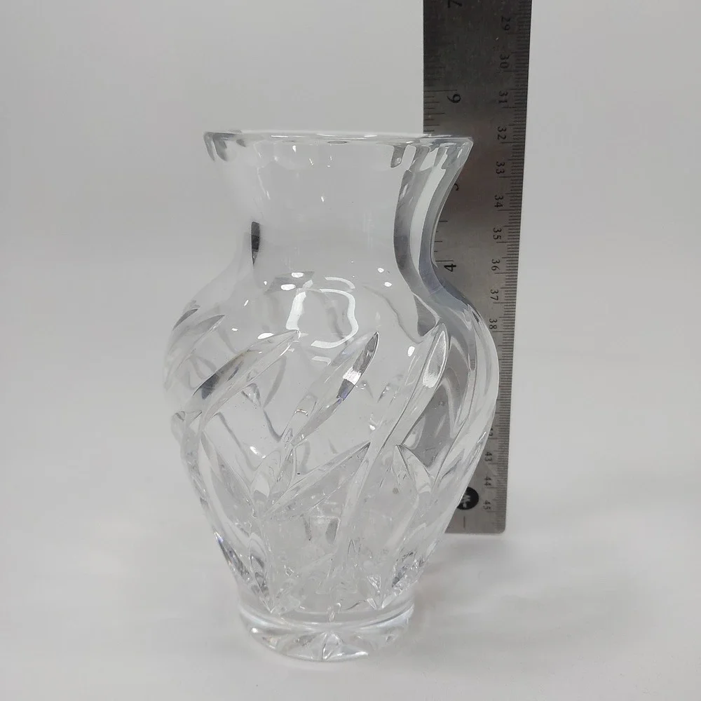 Vintage 24% Lead Crystal Vase - Cut Leaf Design Fluted Rim Star Bottom Poland